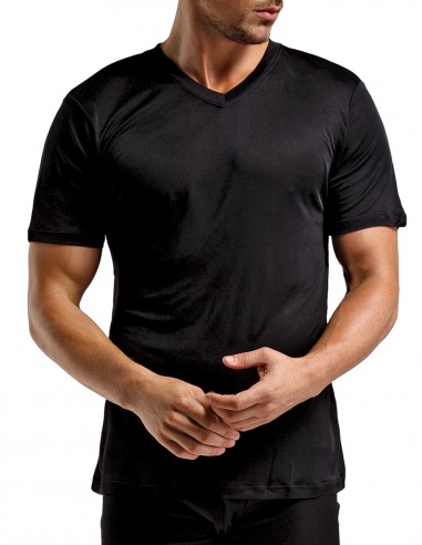 Silk T-Shirt V-Neck inSilk Silkbasics Black