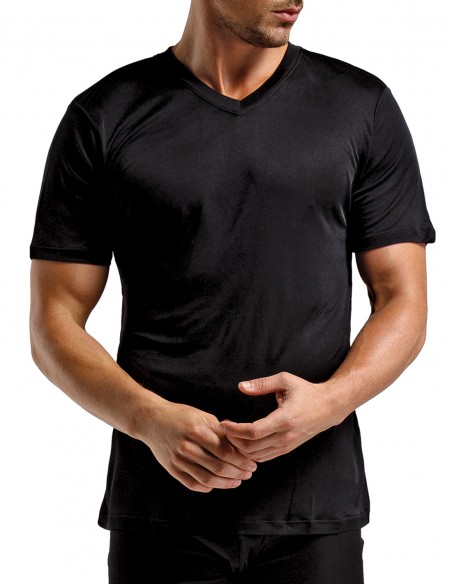 Indsigt Derivation Overveje Silk T-Shirt V-Neck inSilk Silkbasics Black Size XS - XXL Large